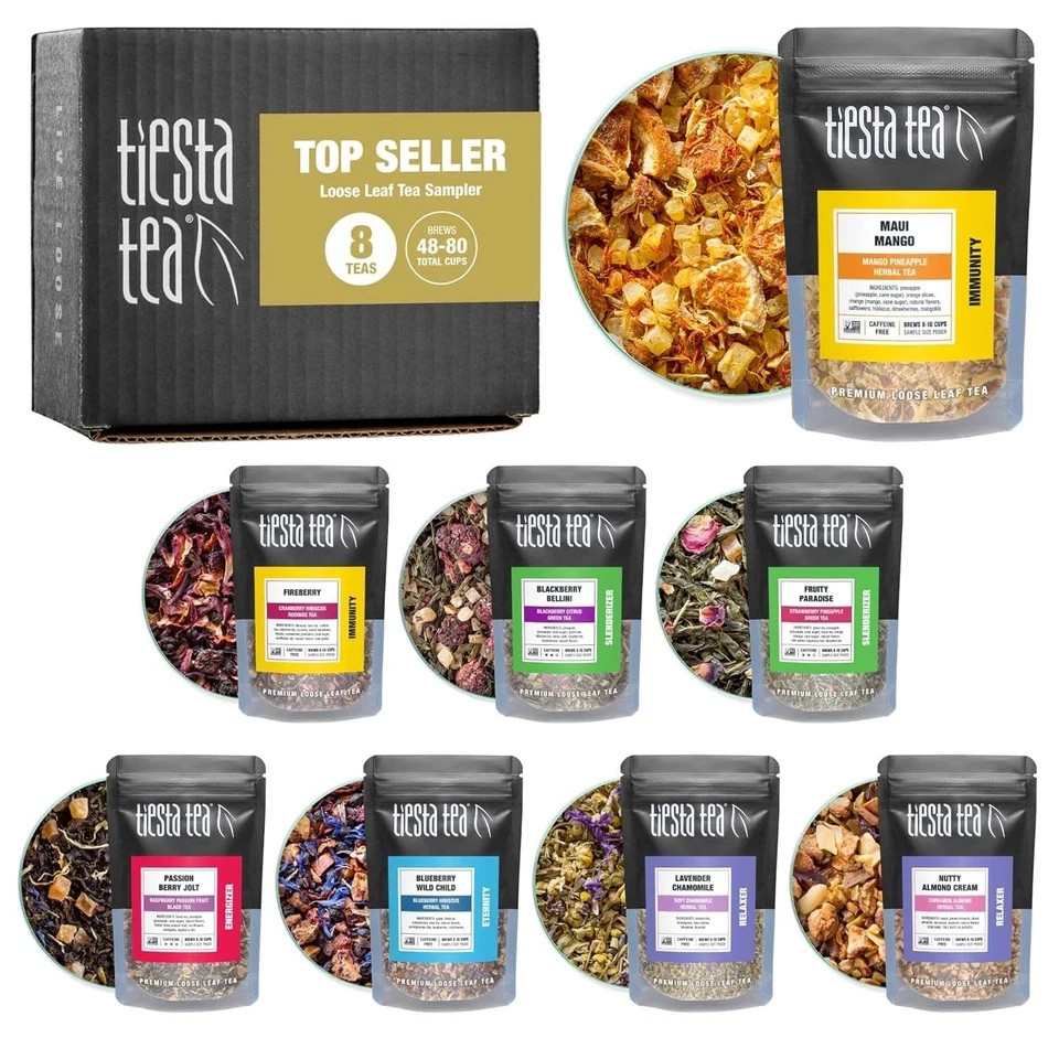 Tiesta Tea – Top 8 Favorites Sampler Set, Loose Leaf, Up to 80 Cups, High to No