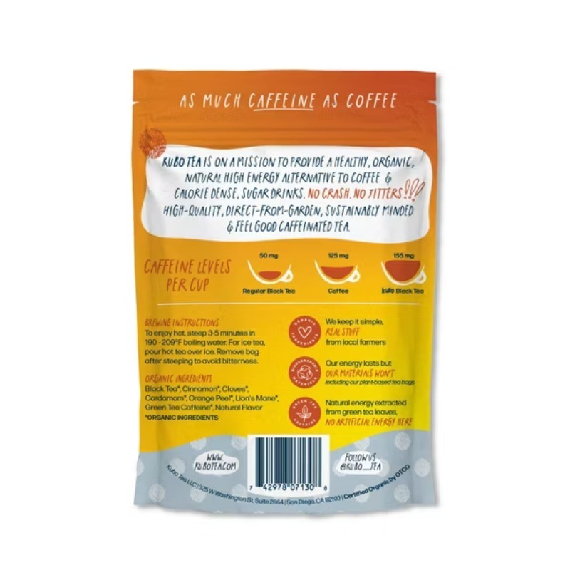 Organic High Caffeine Mushroom Spiced Lion’s Mane Chai Black Tea Bags – 20 ct