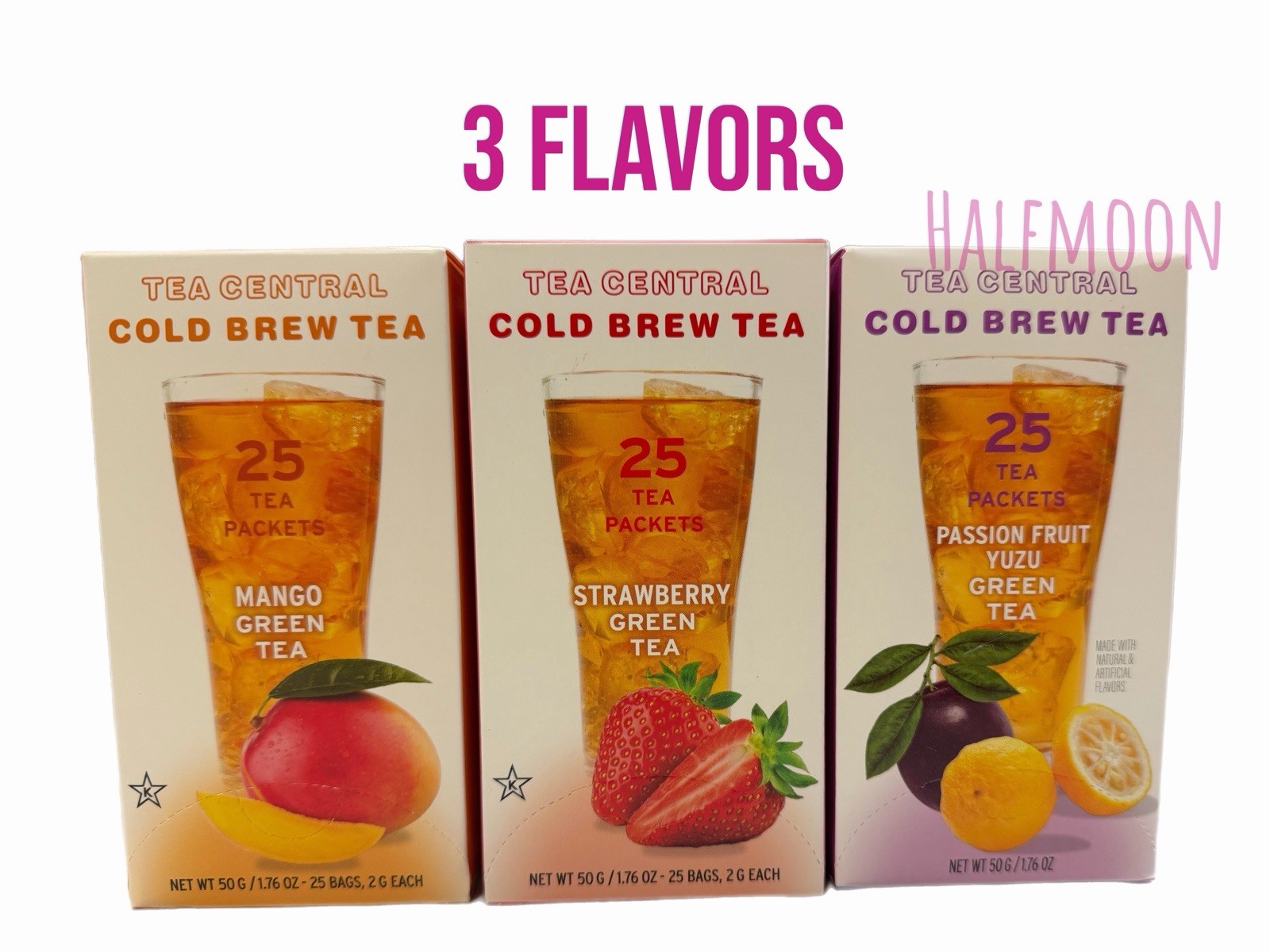 Tea Central Cold Brew Green Tea 3 Flavor Variety Pack Strawberry Mango Passion