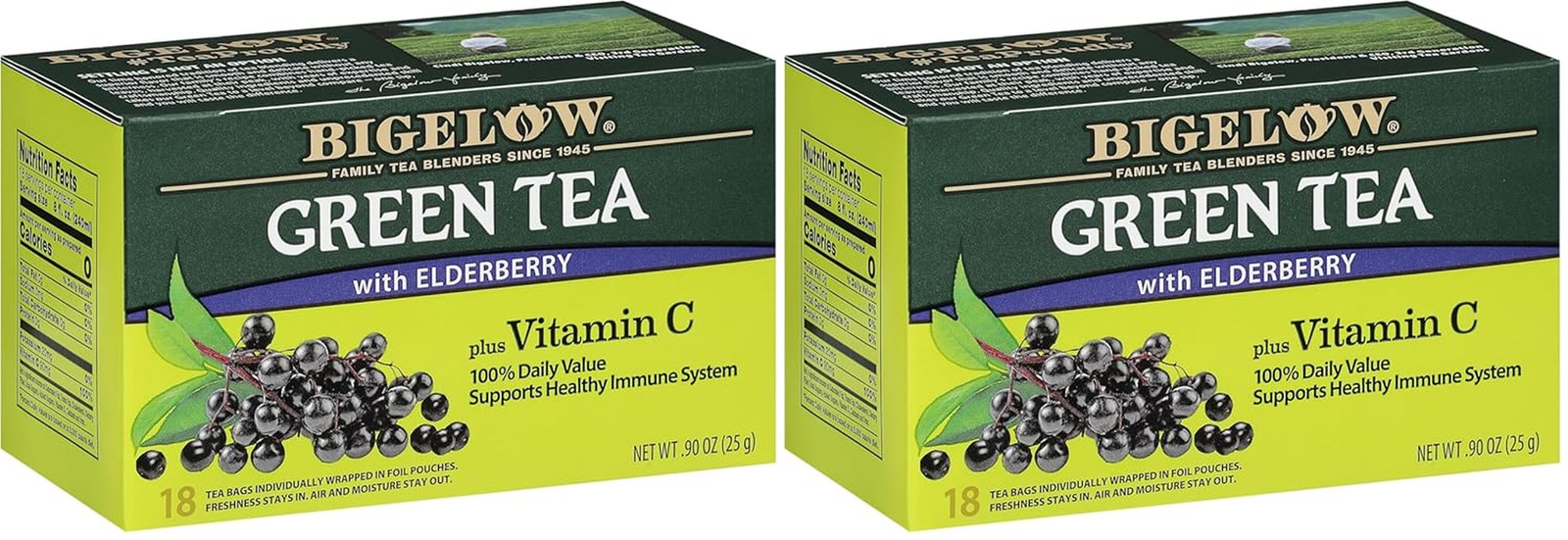 Bigelow Green Tea with Elderberry & Vitamin C – 18ct (Pack of 2) Immune Support