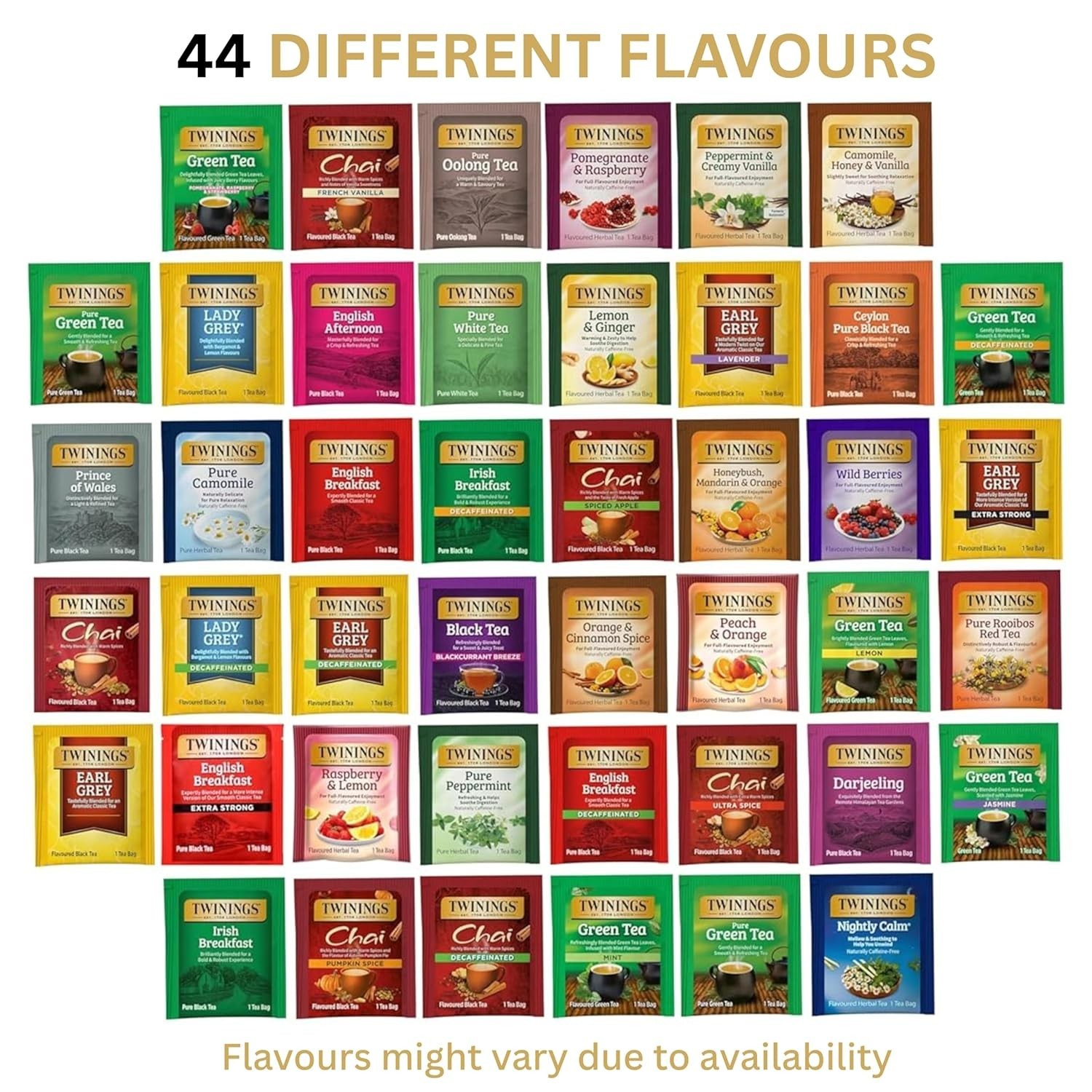 Tea Bag Sampler Assortment, Variety Pack (44 Count), 44 Unique Flavours for Tea
