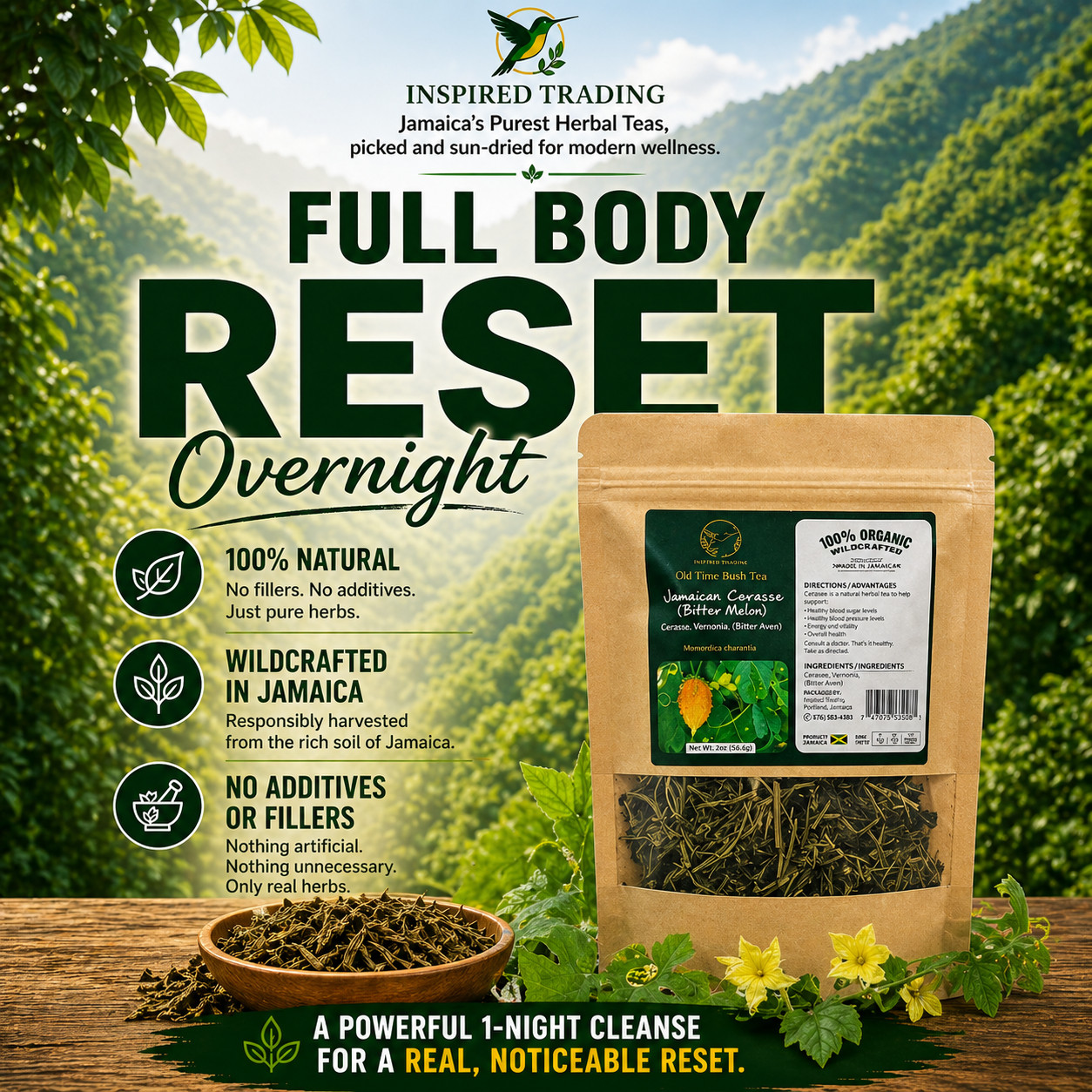 Jamaican Cerasee Tea Organic Bitter Melon Loose Leaf Herbal Available in US & CA