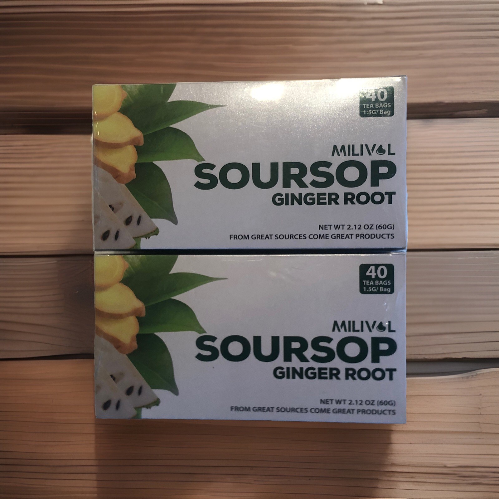 2 Boxes 80 Premium Milivol Soursop Ginger Root Leaf Tea Bags 100% Natural Pure