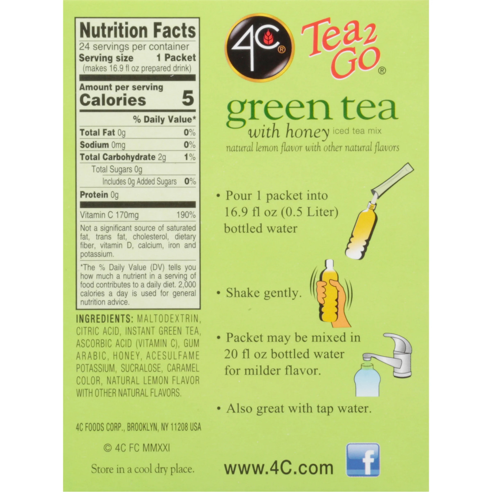 Green Tea with Honey Sticks 24 Packets 3 Pack