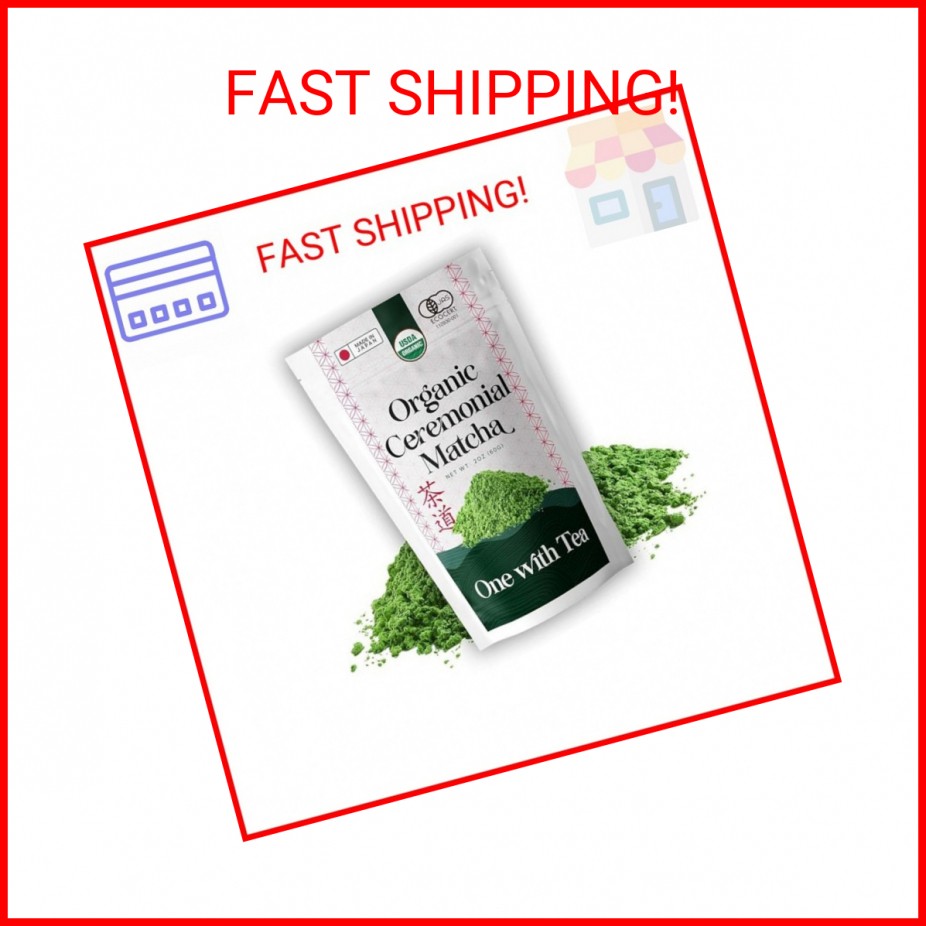 ONE WITH TEA Ceremonial Matcha Powder USDA Organic 2oz – Authentic Japanese Gree