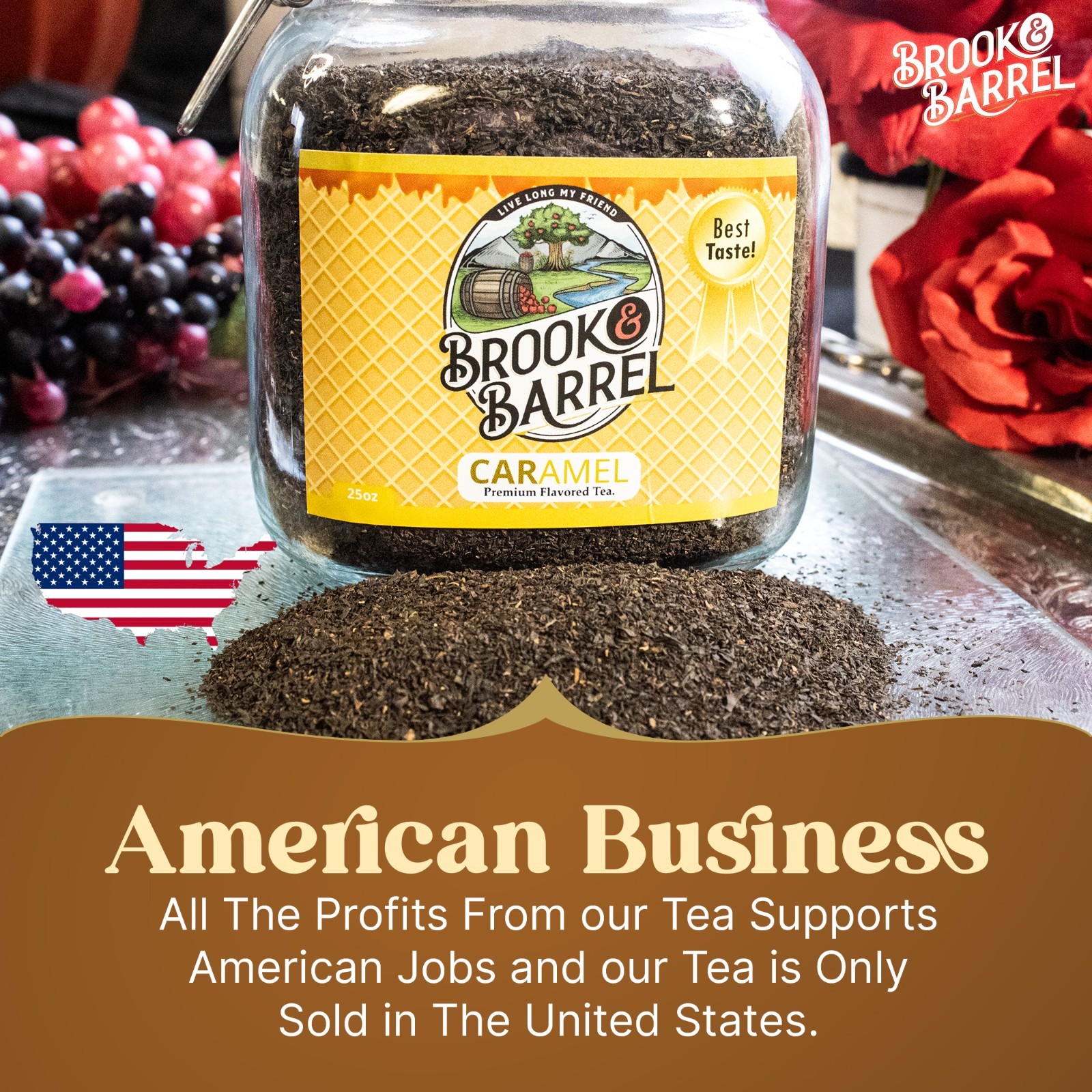 Brook & Barrel 🌿 Organic Loose Leaf Caramel Tea | Farm to Table Premium Flavor