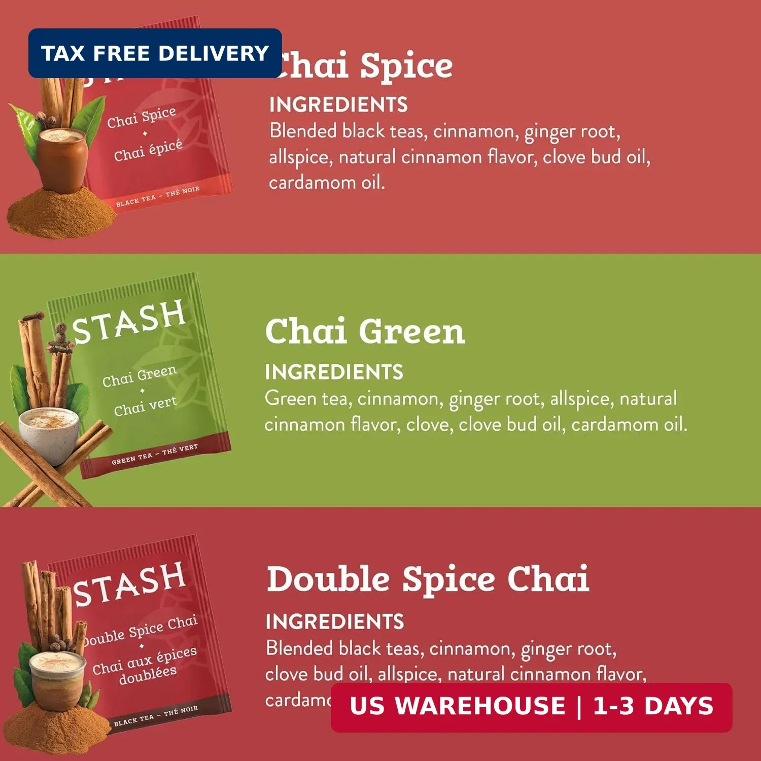 Stash Tea Chai Tea Variety Pack Sampler Assortment – Caffeinated, Non-GMO Projec