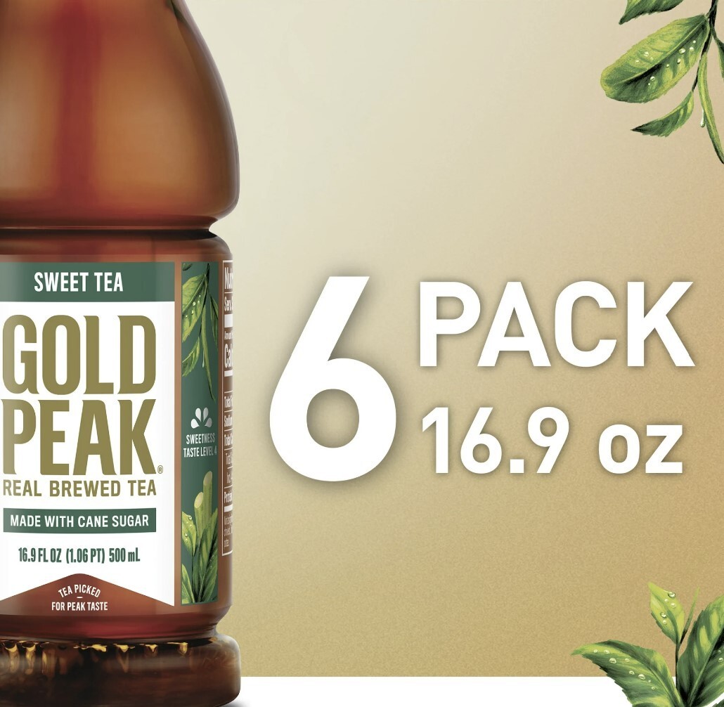 Gold Peak Real Brewed Tea Zero Sugar Diet, Tea Drink, 16.9 fl oz, 6 Bottles ,USA