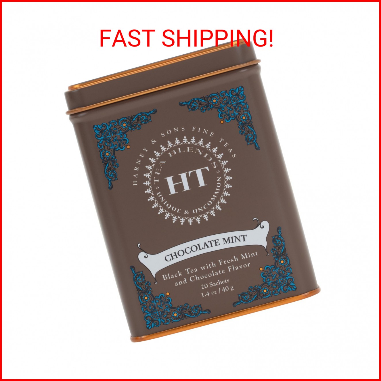 Harney and Sons Chocolate Mint, Flavored Black Tea – 20 Sachets per Tin