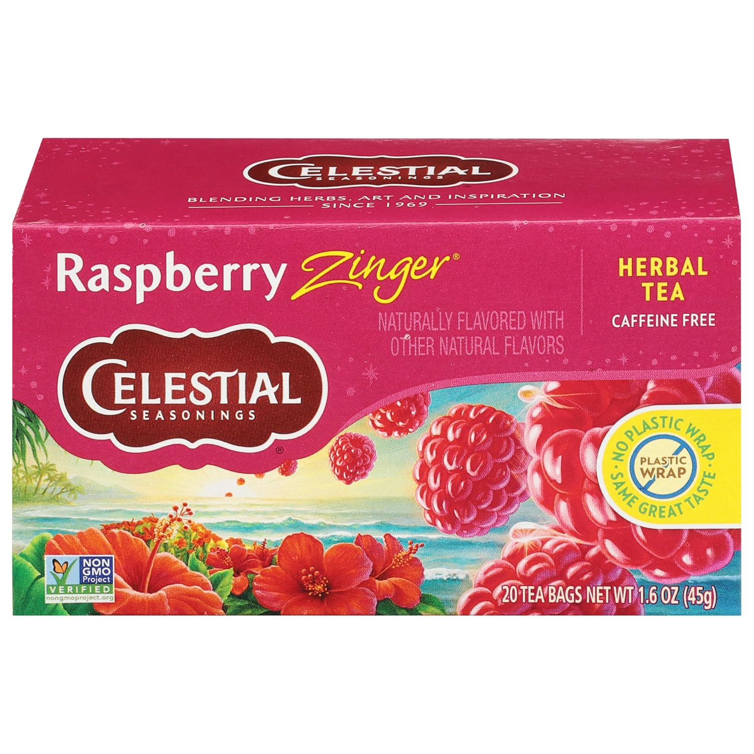 Raspberry Zinger Herbal Tea, Caffeine Free, 20 Tea Bags Box