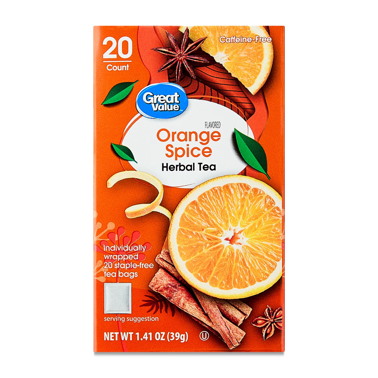 Great Value Orange Spice Herbal Tea Bags, 1.41 oz, 20-count