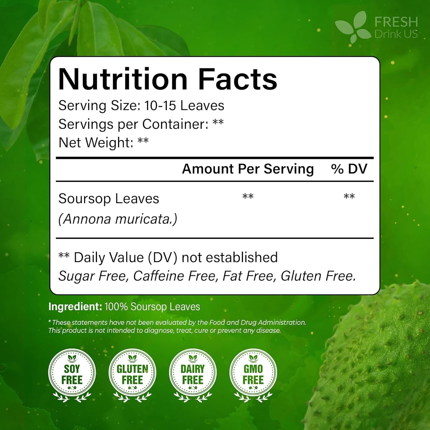 Natural Soursop Tea – 240 Hand-Harvested Graviola Leaves in Kraft Packaging