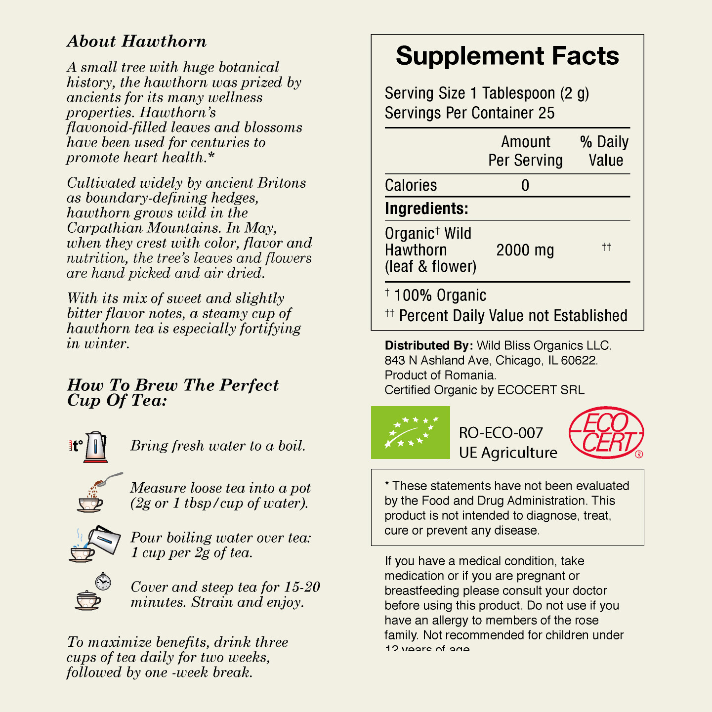 Organic Wild Hawthorn Tea – Caffeine Free Herbal Tea – Pharmacopoeia Potency
