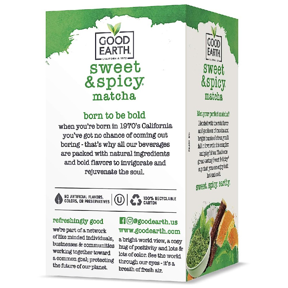Good Earth Sweet & Spicy Matcha Green Tea 18 Bags 3 Pack