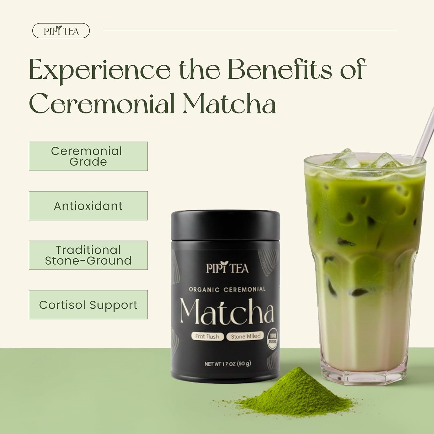 PiPi Tea Ceremonial Grade Matcha Green Tea Powder – Stone Ground Pure Matcha …