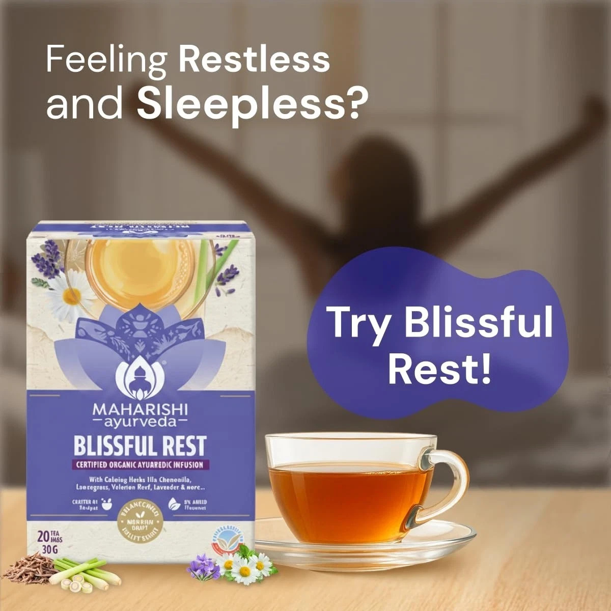 Maharishi Ayurveda All Natural Blissful Rest Herbal Tea, 20 Tea Bag