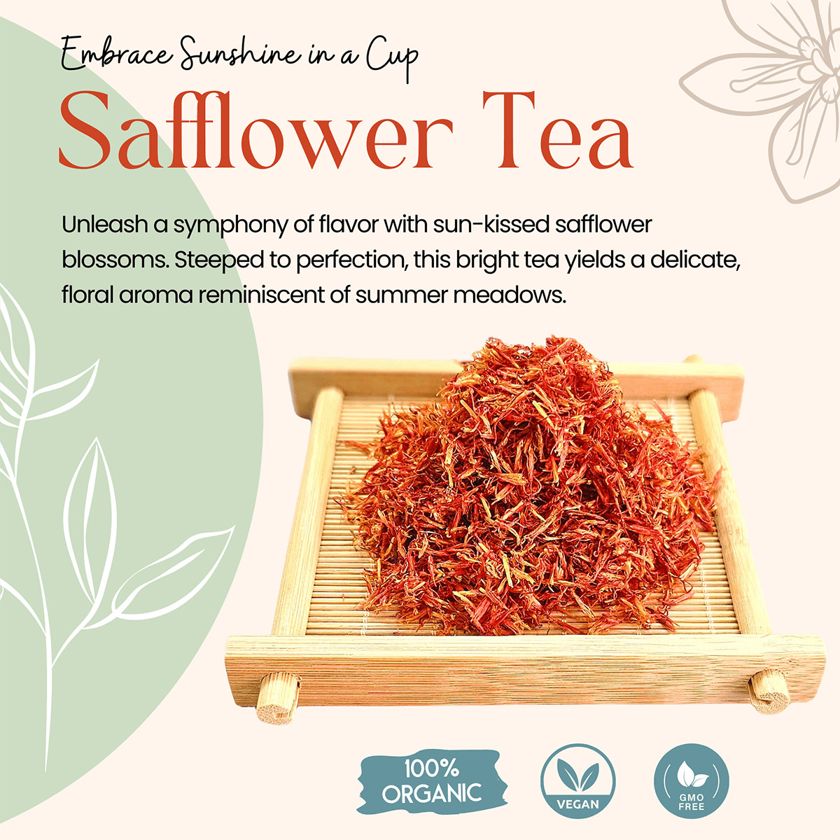 Safflower Tea 100% Organic Loose Leaf Herbal Infusion Natural Relaxation