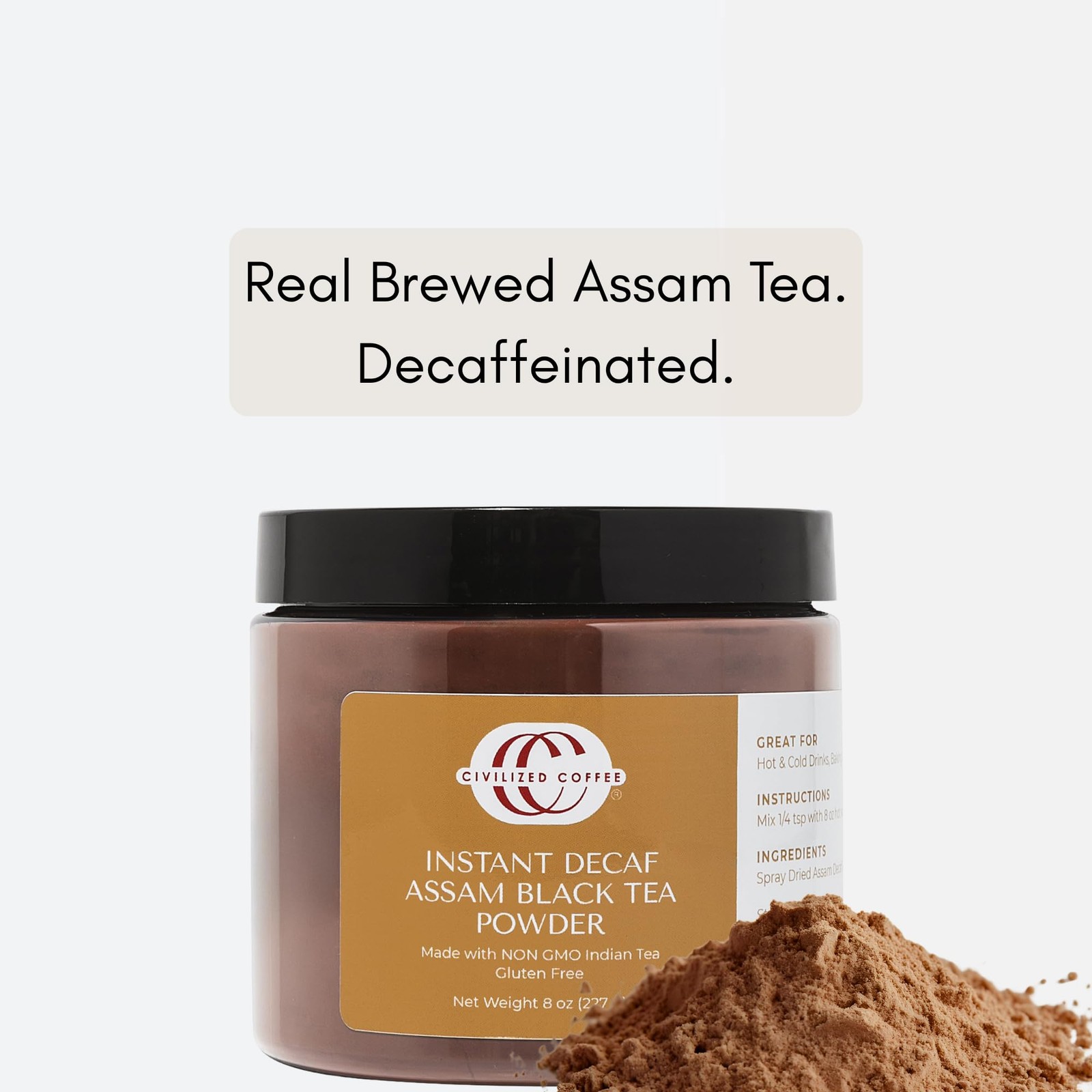Decaffeinated Instant Black Tea Assam for Hot Tea, Iced Tea & Baking (8oz) (3…