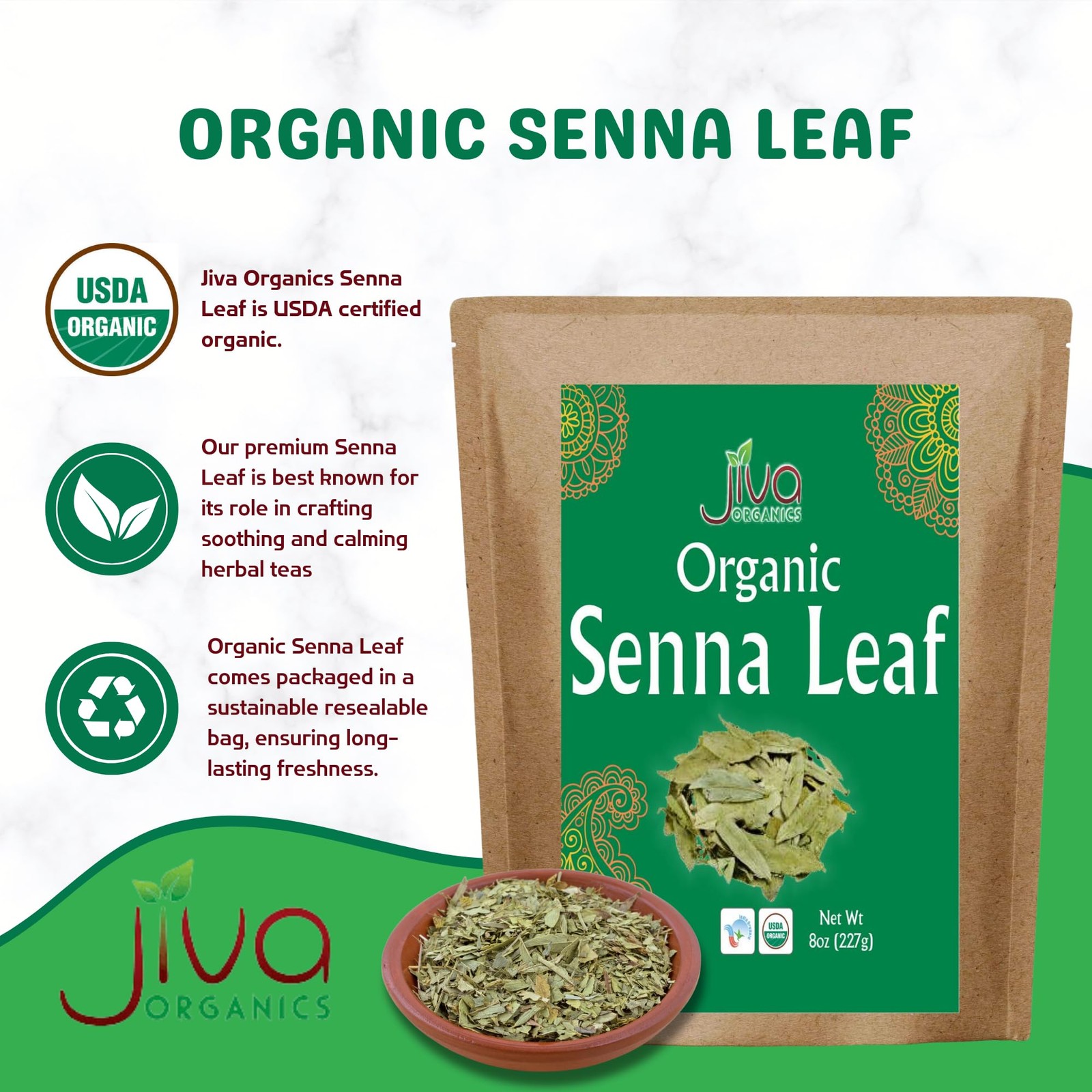 Organic Senna Leaf 8 Ounce Bulk Bag Cut & Sifted Tea NonGMO Senna Alexandr…