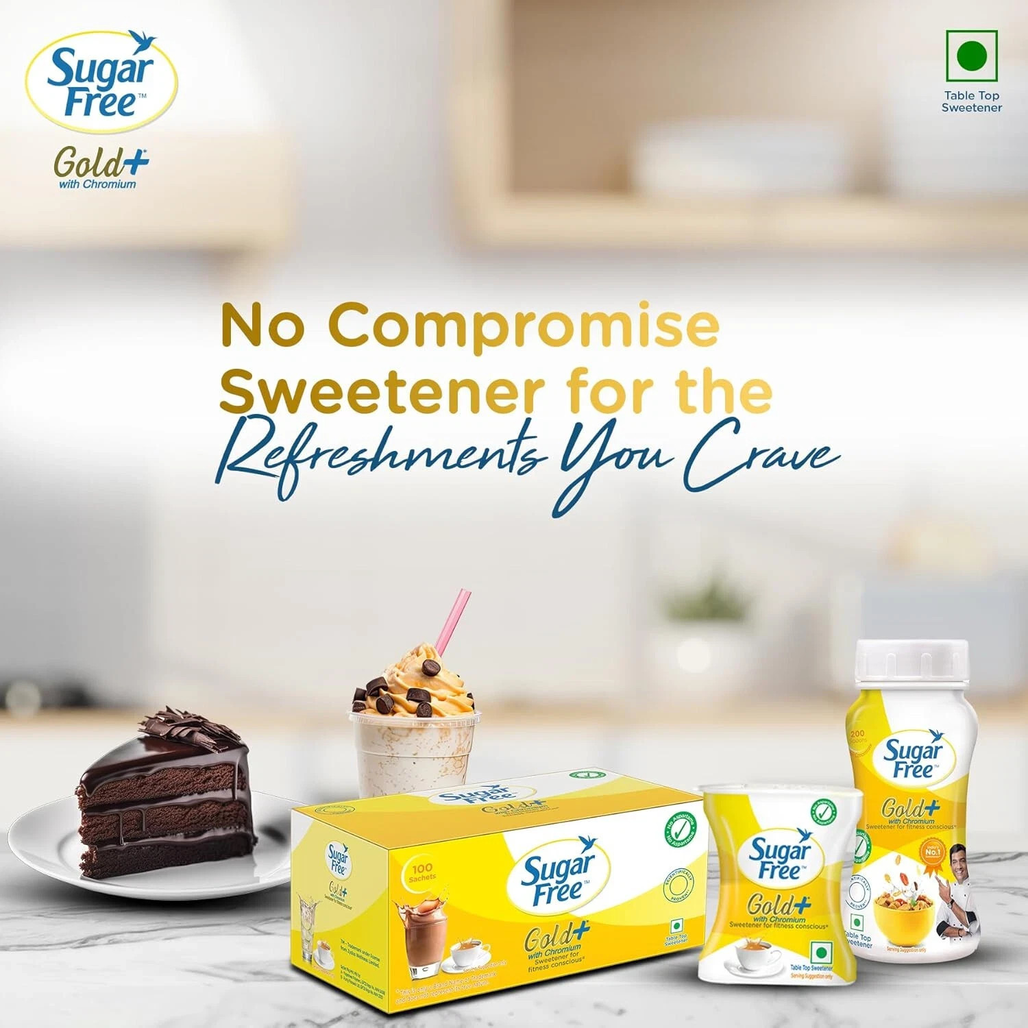 Sugar Free Gold Sweetener 100 Sachets Pack of 2 Low Calorie Free Shipping