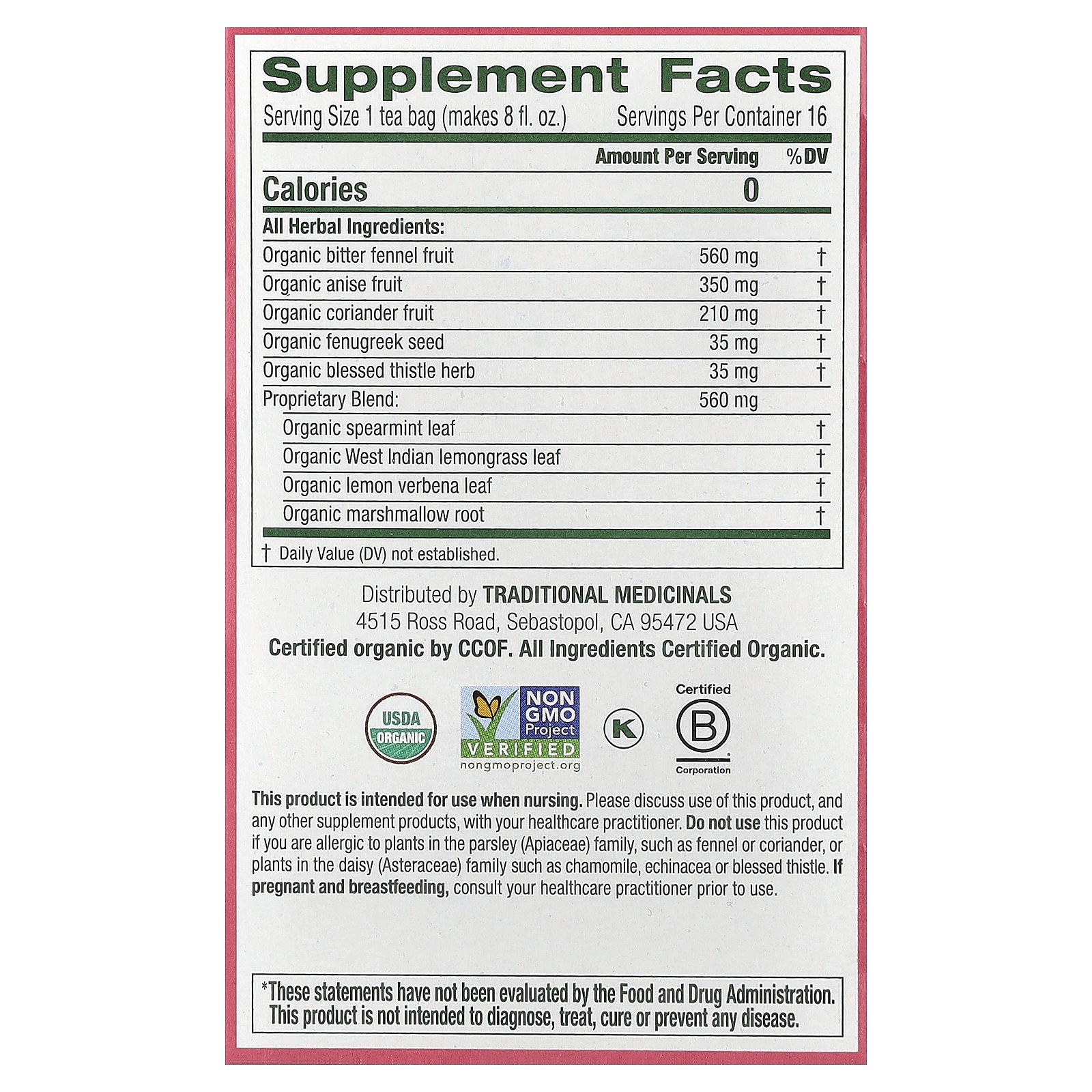 Organic Mother’s Milk®, Original with Fennel & Fenugreek, Caffeine Free, 16
