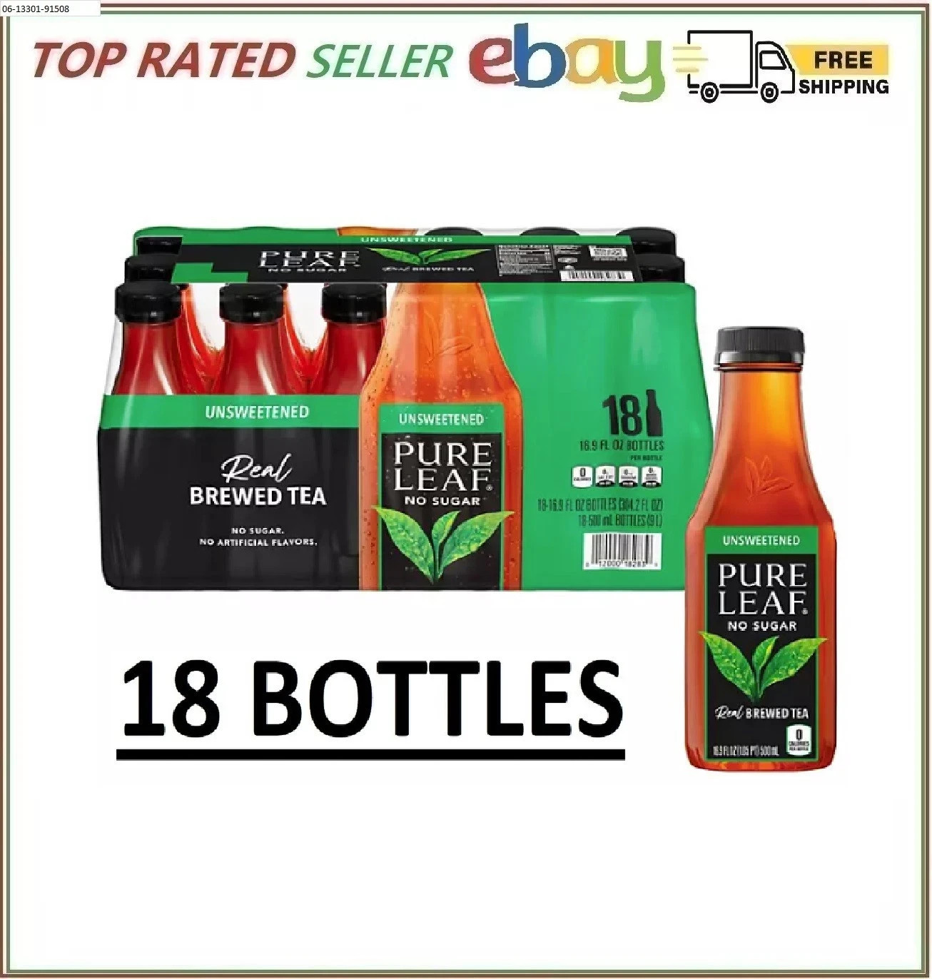 Pure Leaf Real Brewed Tea Unsweetened Black Tea 16.9 fl. oz., 18 pk.