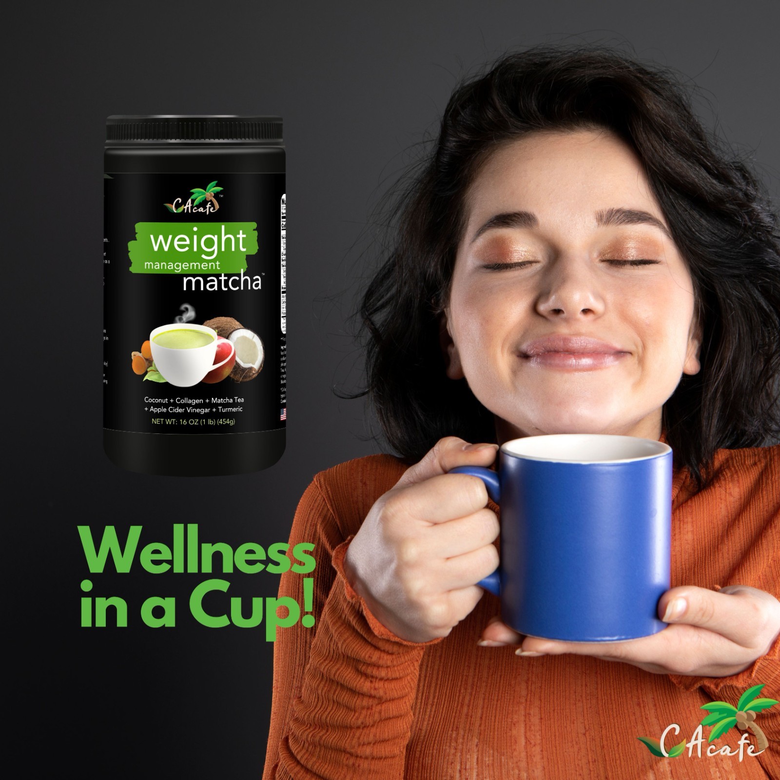 CAcafe Weight Management Matcha- With ACV, Turmeric, Collagen 16OZ