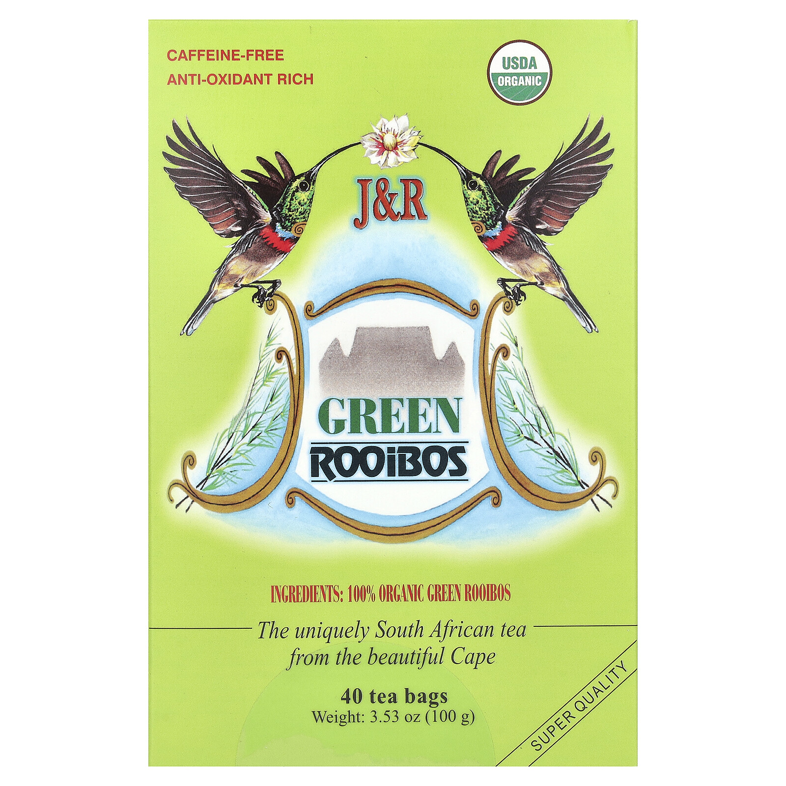 Green Rooibos, Caffeine-Free, 40 Tea Bags, 3.53 oz (100 g)