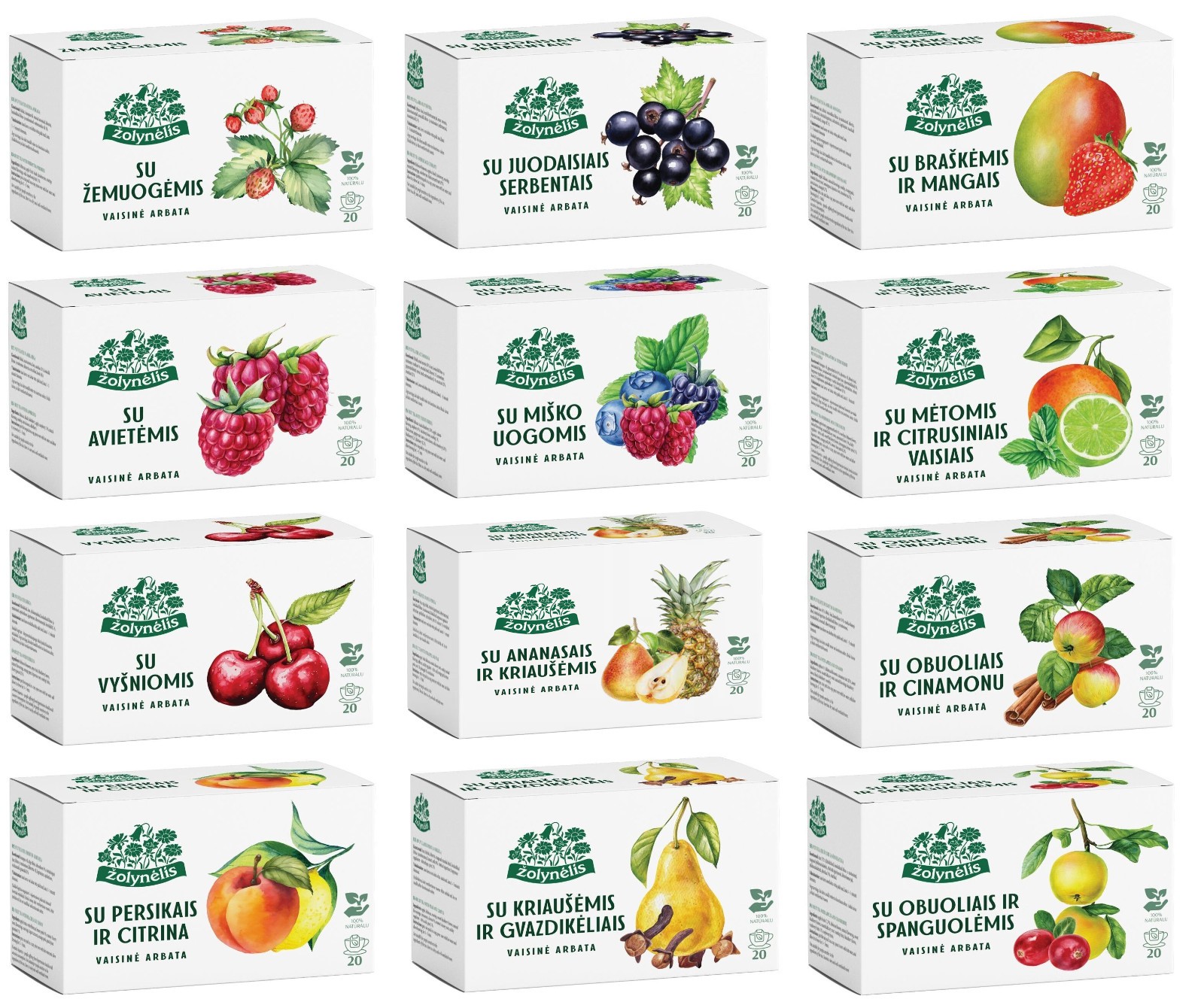 ZOLYNELIS NATURAL FRUIT TEA Flavor Bundle (240 servings total) 12 Boxes x 50g