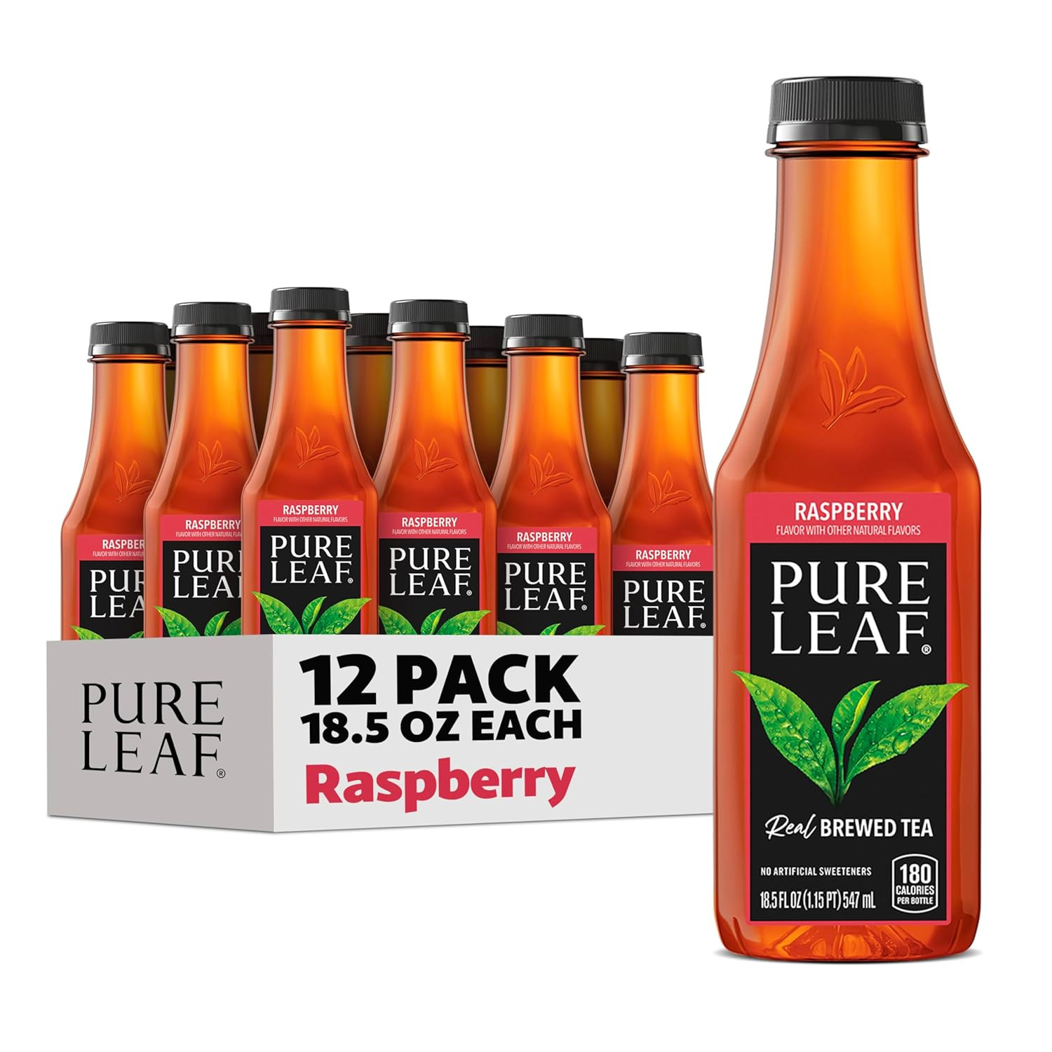 Iced Tea, Raspberry, Real Brewed Tea, 18.5 Fl Oz Bottles (Pack of 12)