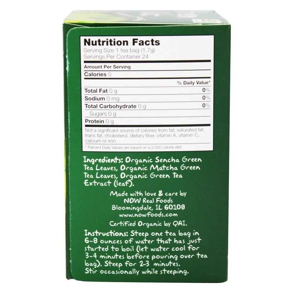 NOW Real Tea Green Kick Sencha & Matcha Green Tea 24 Bags Exp 08/26