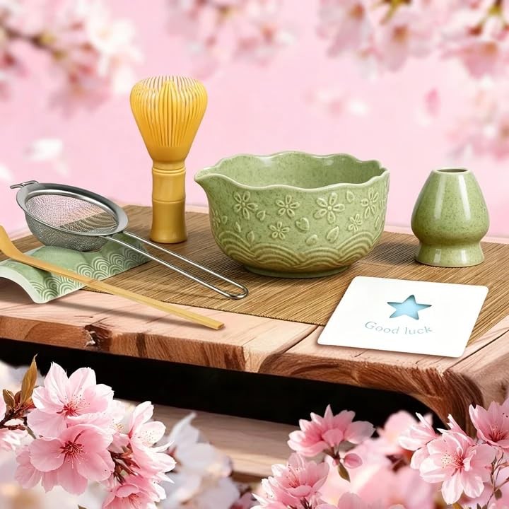 6pcs Matcha Whisk Set Includes Resin Matcha Whisk,Ceramic Matcha Bowl Set and…