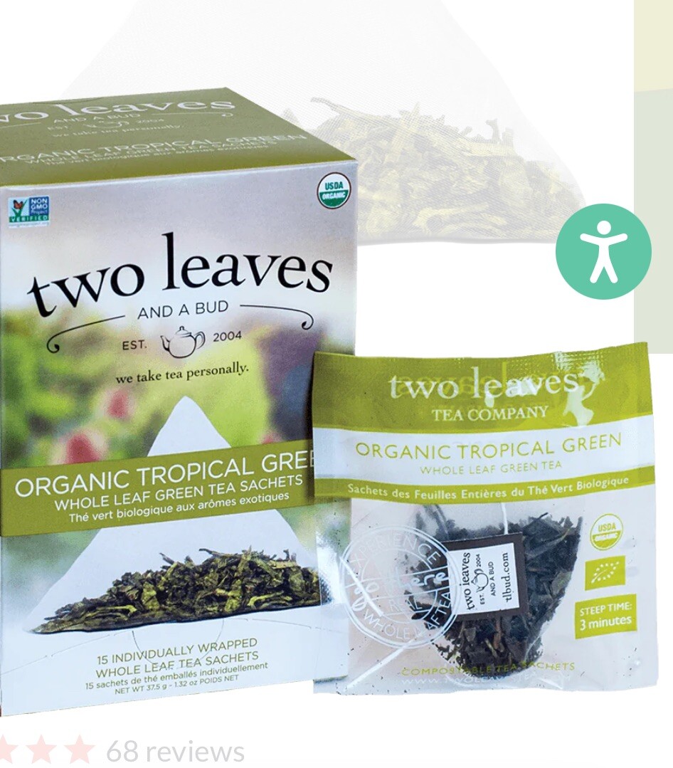 Organic Variety Pack Of 50 Single Packaged TWO LEAVES AND A BUD Tea Sachets