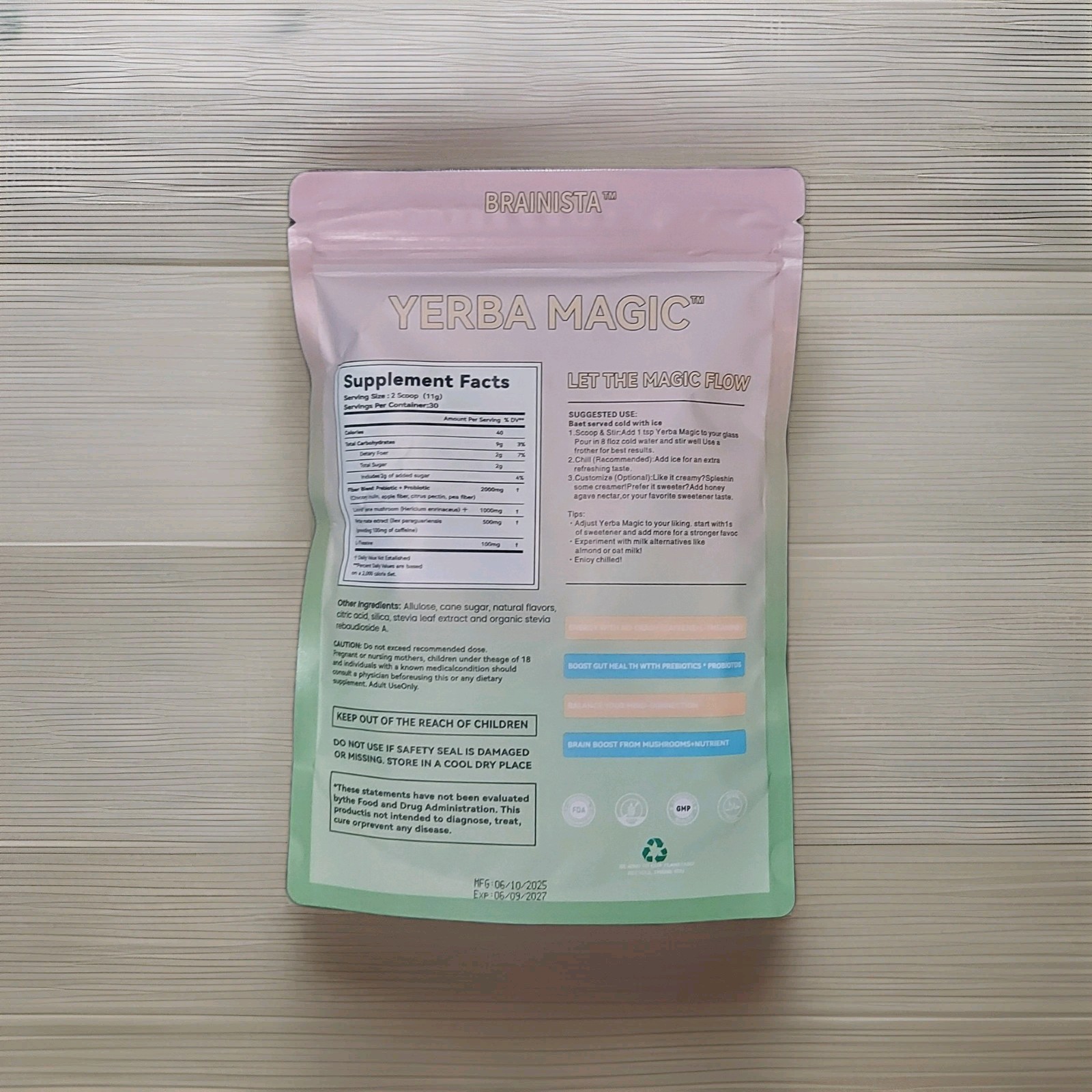Yerba Magic Mate, Strawberry Matcha, + Lions Mane, Energy & Gut Health, 30 serv