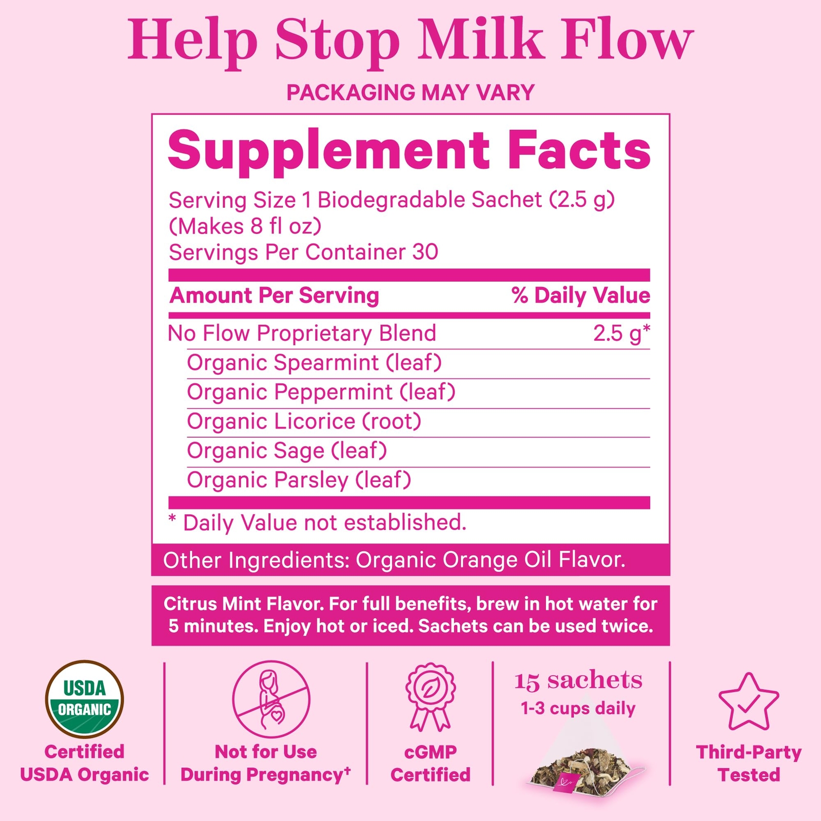 Pink Stork No Flow Tea Organic Sage Tea to Help Dry Up Breast Milk Supply Sto…