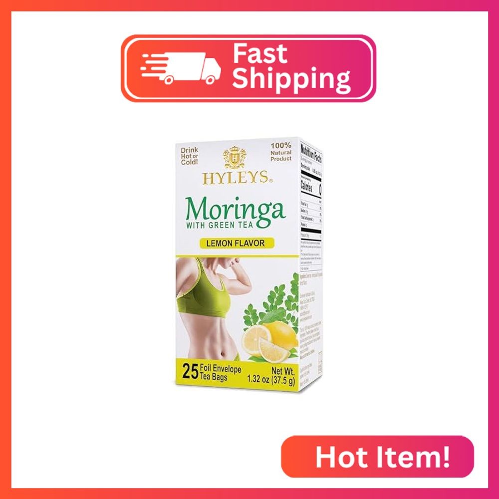 HYLEYS Moringa Green Tea, Lemon Flavor, 25 Individually Wrapped Tea Bags- Dried