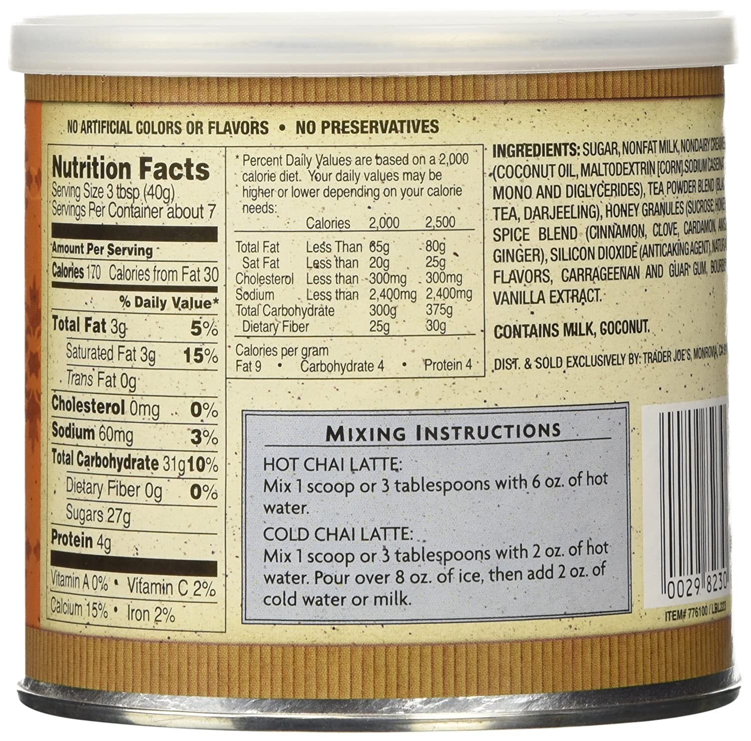 3 Packs Trader Joe’s Spicy Chai Latte 10 oz Each Pack
