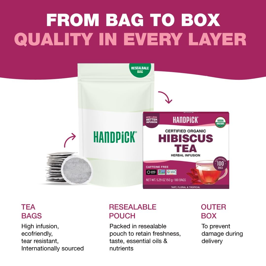 HANDPICK, Organic Hibiscus Tea Bags (100 Bags) | 100 Count (Pack of 1)