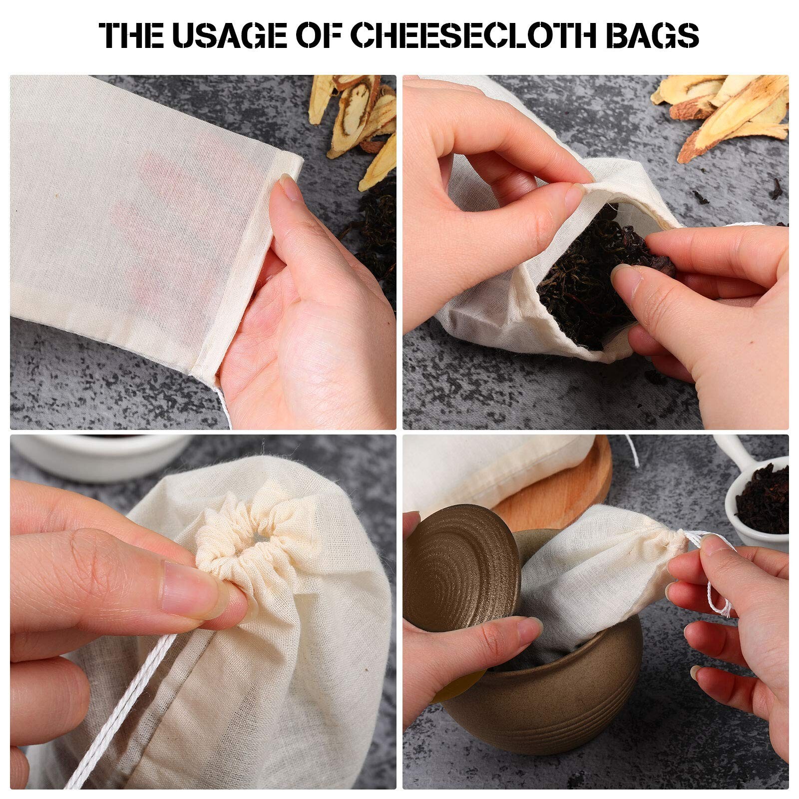 Boao 50 Pcs Cheese Cloth Tea Bags 4 x 6 Inch for Straining Reusable Tea Filte…