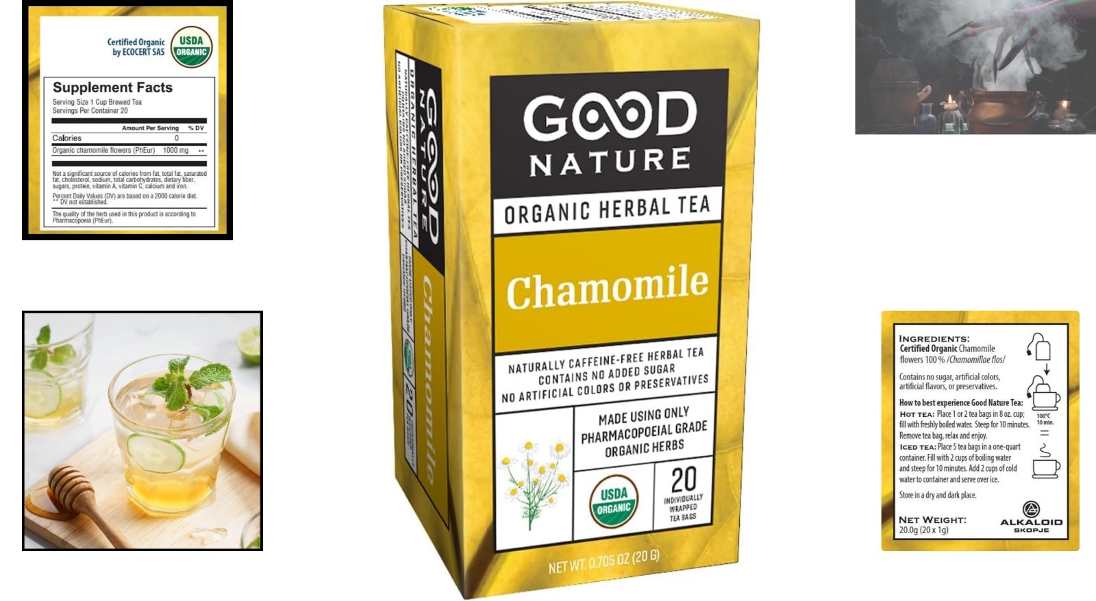 Calm and Relaxing Organic Chamomile Tea – 20 Bags – Naturally Caffeine Free