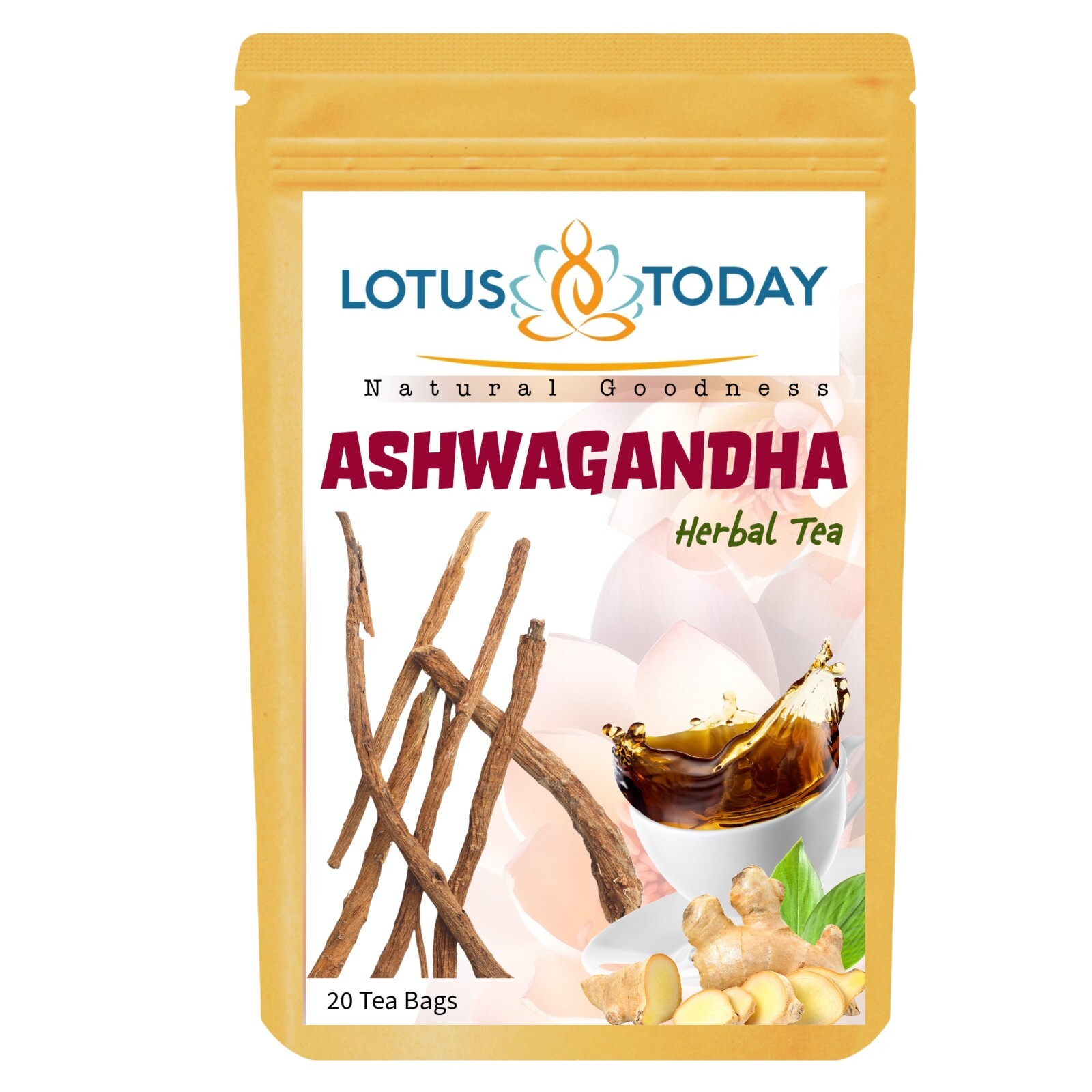 Lotustoday All Natural Ashwagandha Herbal Tea 20 Tea Bags Indian Ginseng
