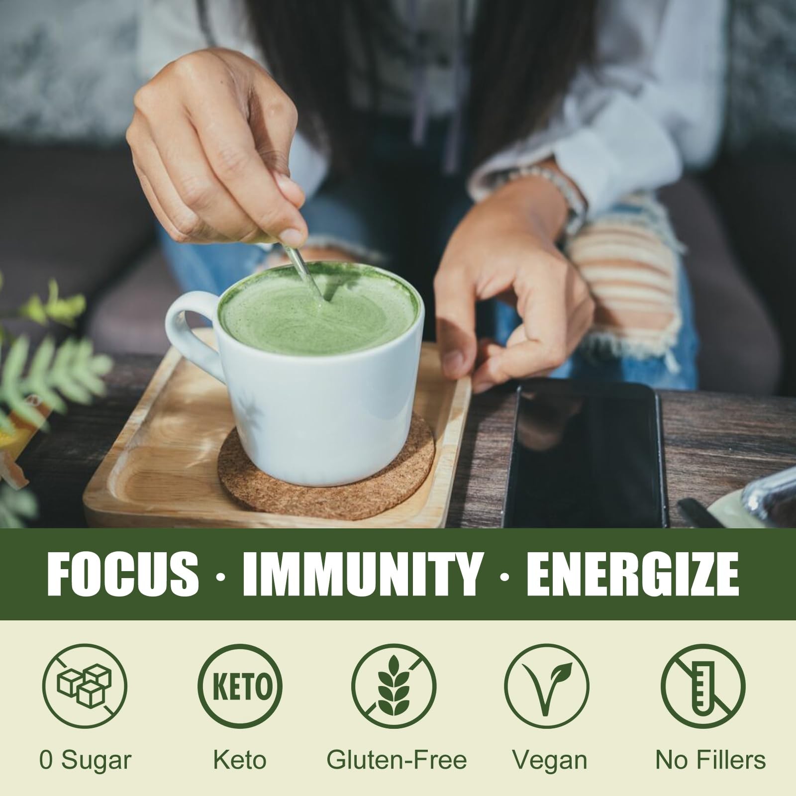 Grelim Mushroom Matcha Infused With 7 Superfood Mushrooms, MCT Oil, Coconut M…