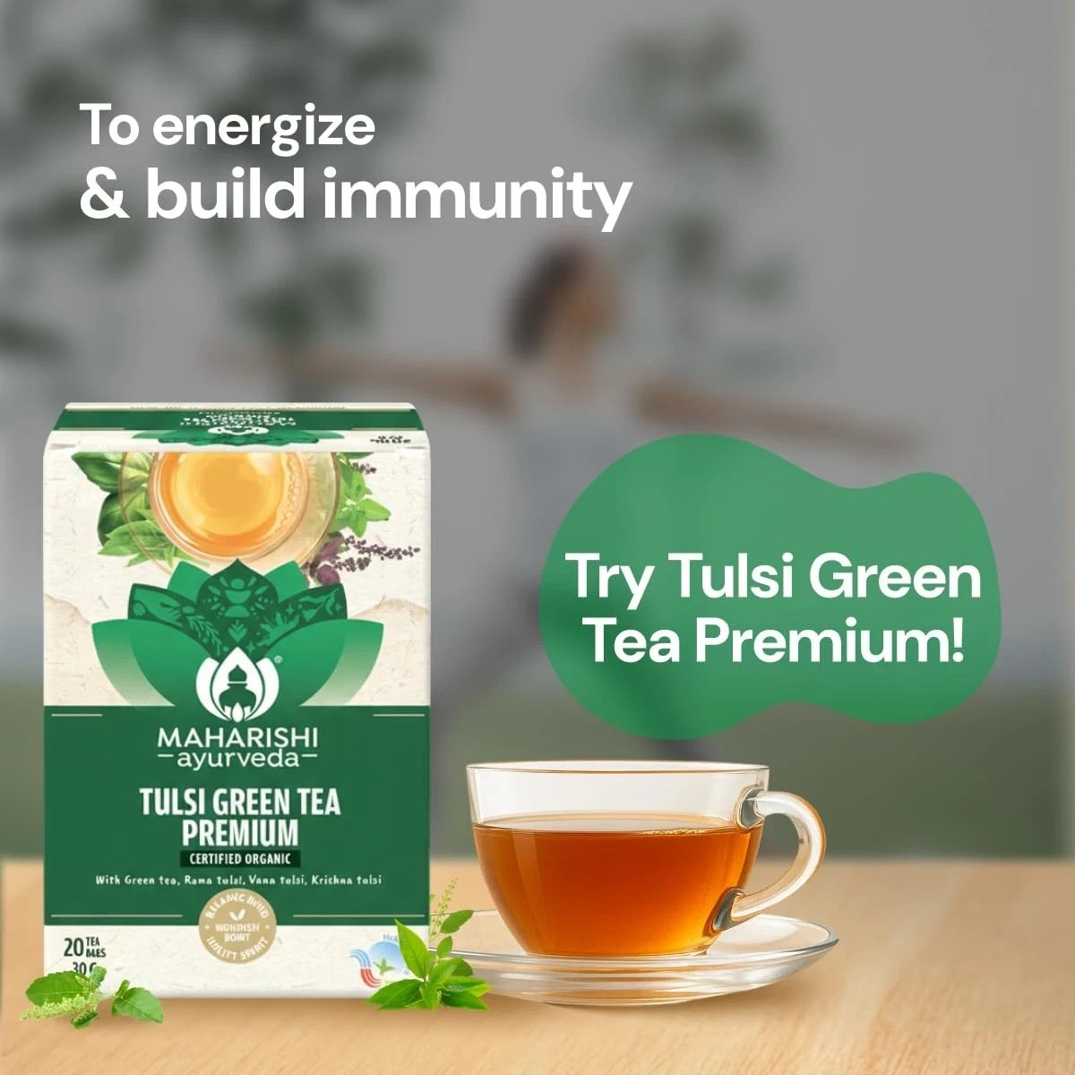 Maharishi Ayurveda All Natural Tulsi Green Tea Premium Herbal Tea, 20 Tea Bag