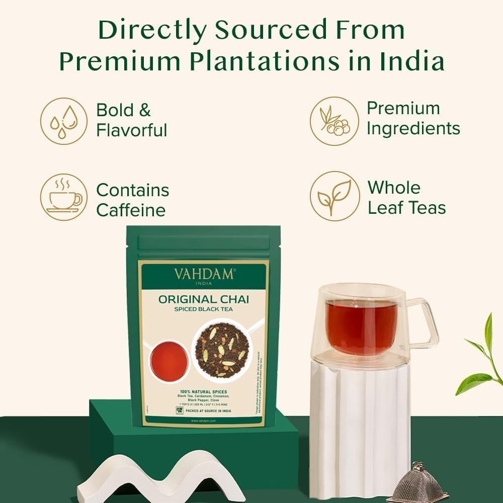 India’s Masala Chai Tea Loose Leaf 50 Cups/3.53oz Blend Of Black Tea, Cinnam…
