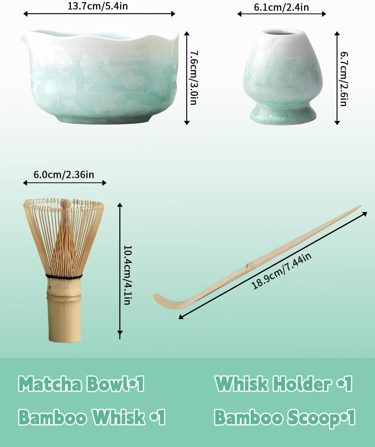 Natural Crystal Flower Matcha Set – 4 Pcs Food Grade Matcha Kit with Spouted …