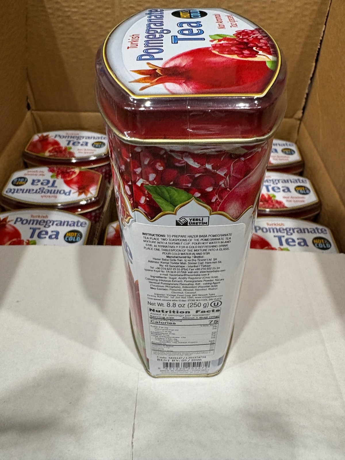 HazerBaba Pomegranate Tea Powder Tin 8.8 oz 250g Turkish Hot Cold Kosher Sealed