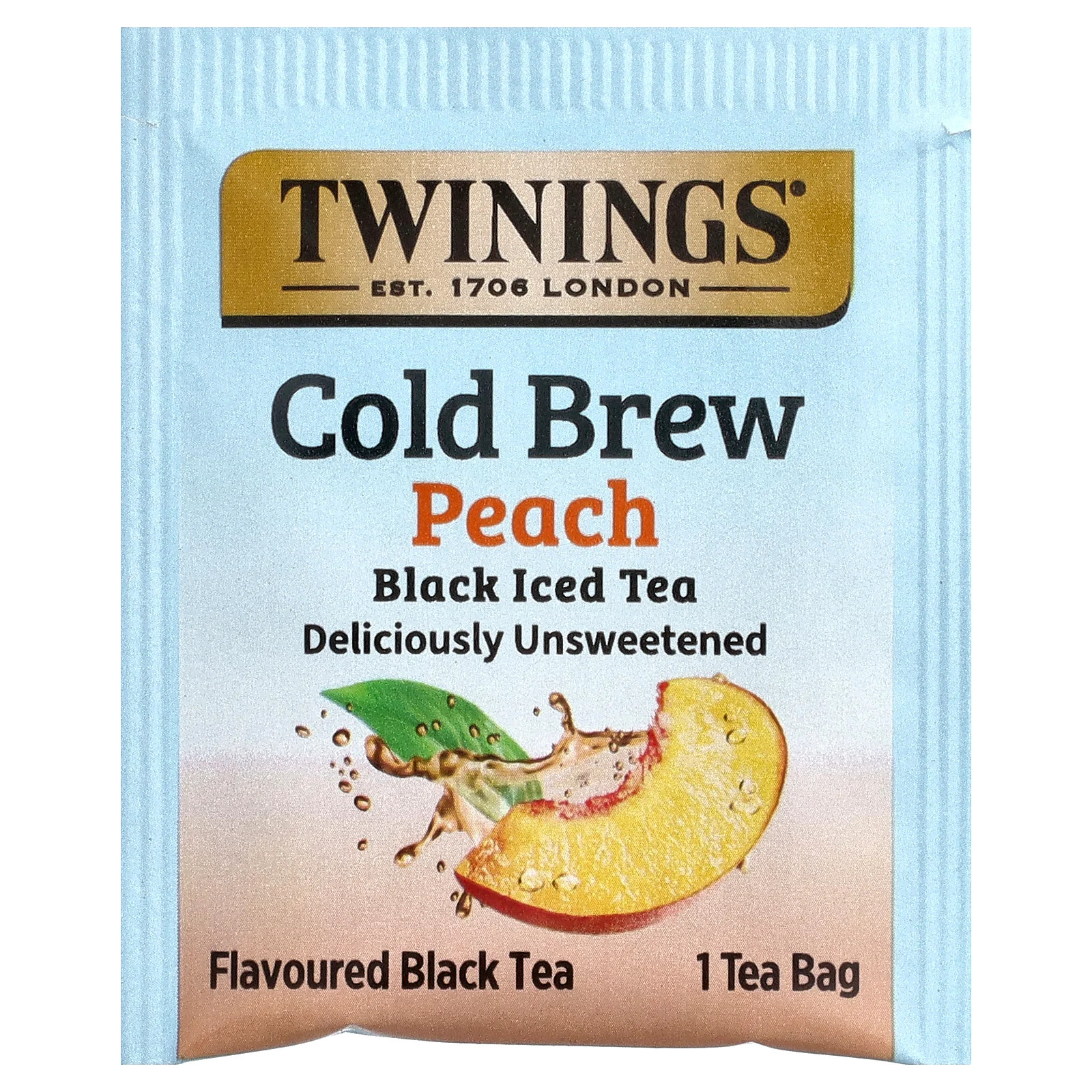 Cold Brewed Iced Tea, Black Tea, Unsweetened, Peach, 20 Single Serve Tea Bags,