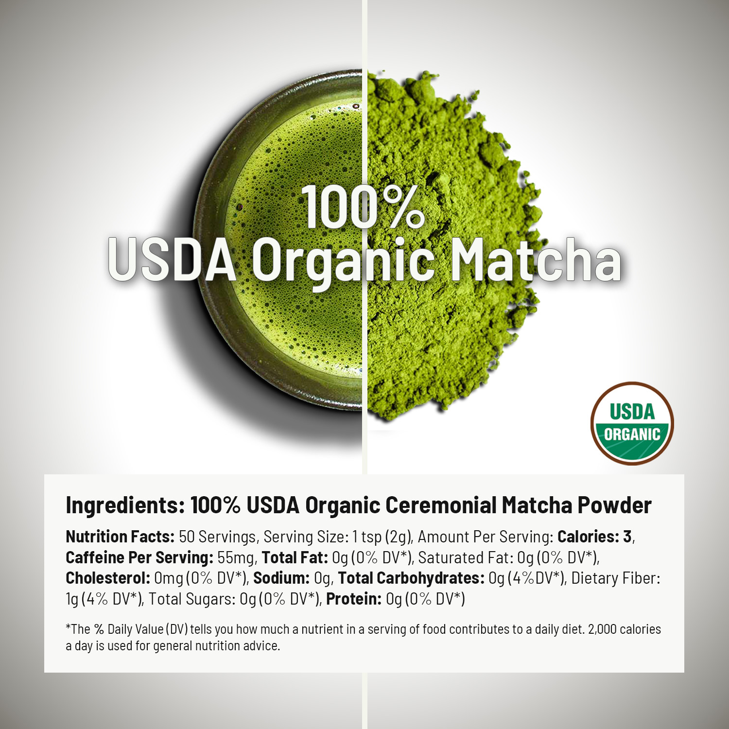 Natures Rx USDA Organic Matcha Tea Powder Premium Grade 100g Pack | 50 Servings