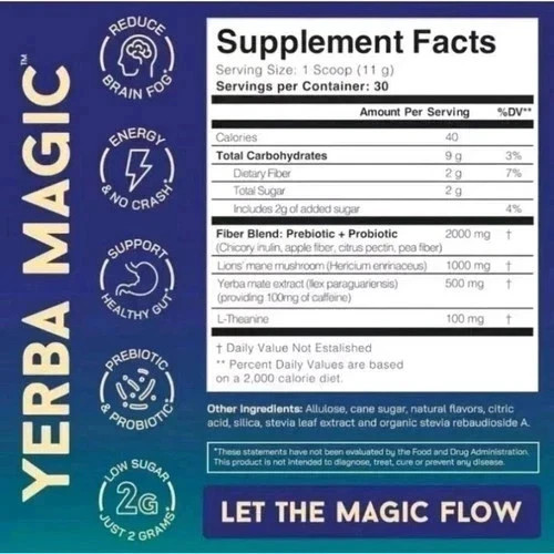 Yerba Magic–Yerba Mate Tea Instant Powder Super Drink with Nootropics,Prebiotics
