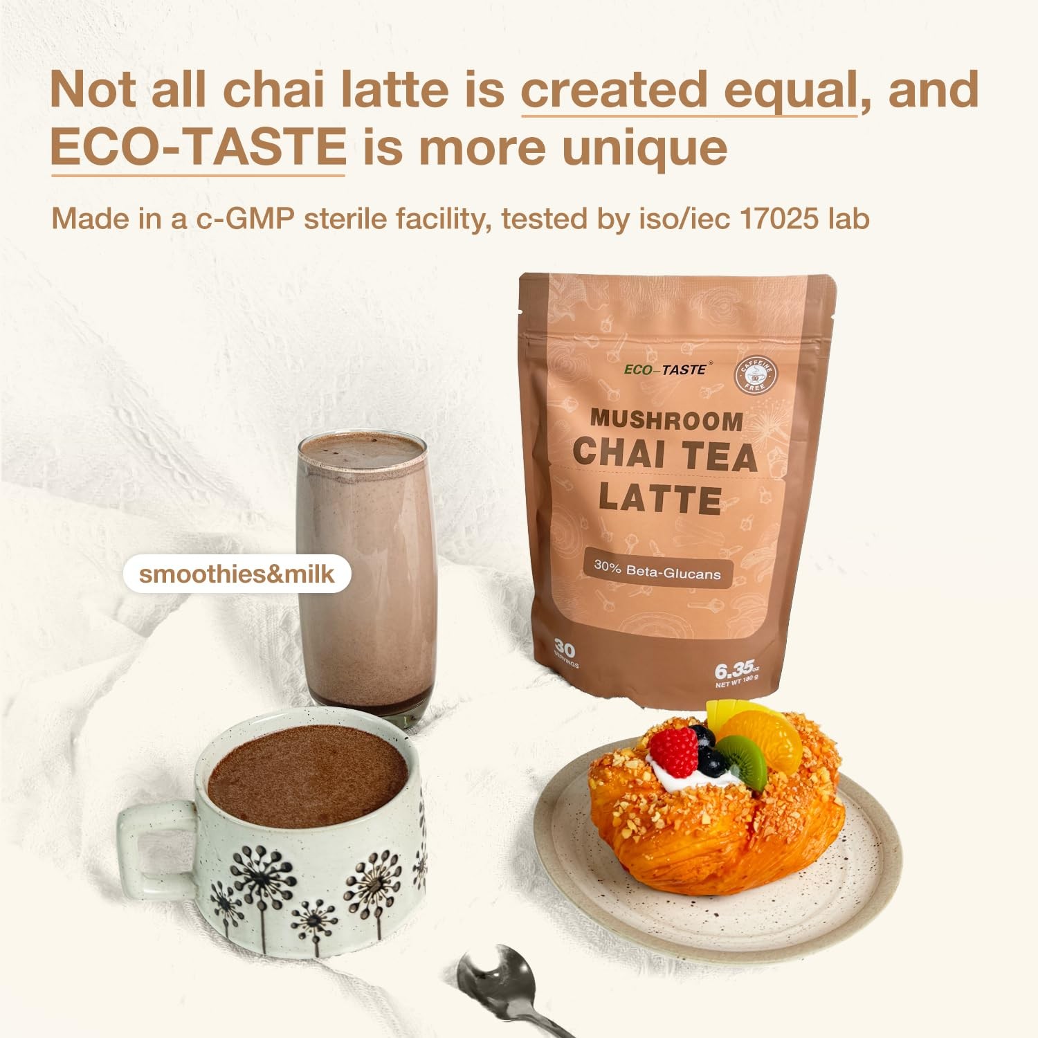 Chai Tea Latte with Mushrooms – 30 Servings, 30% 6.35 Ounce (Pack of 1)